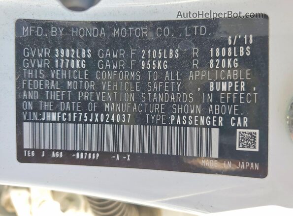 JHMFC1F75JX024037 2018 HONDA CIVIC White Widok naklejki z numerem VIN