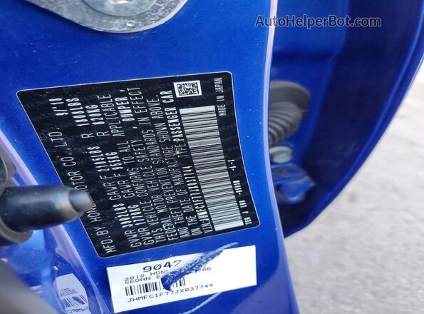 JHMFC1F77JX037744 2018 HONDA CIVIC Blue VIN კოდის სტიკერის ხედი