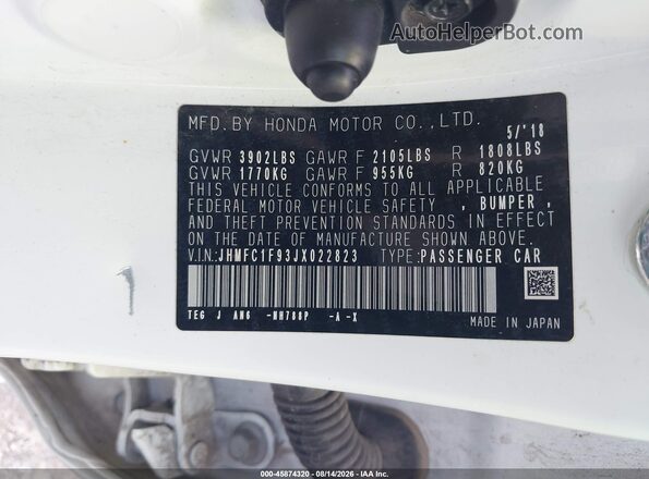 JHMFC1F93JX022823 2018 HONDA CIVIC White Շարժիչի բաժամունքի տեսք