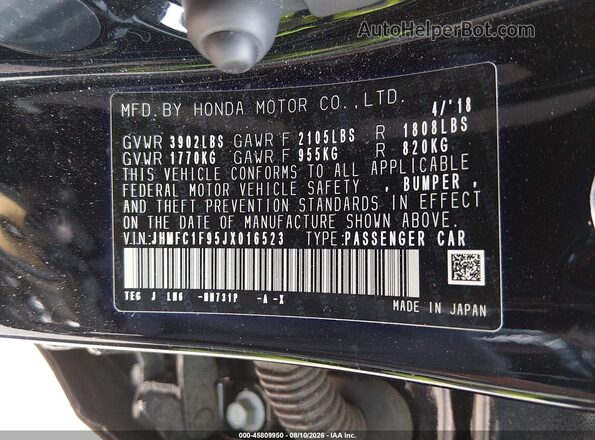 JHMFC1F95JX016523 2018 HONDA CIVIC Black Vista del compartimento del motor