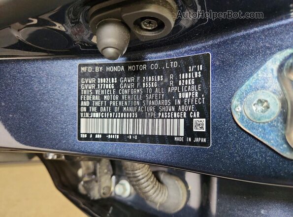 JHMFC1F97JX008035 2018 HONDA CIVIC Blue VIN կոդի պիտակի տեսք