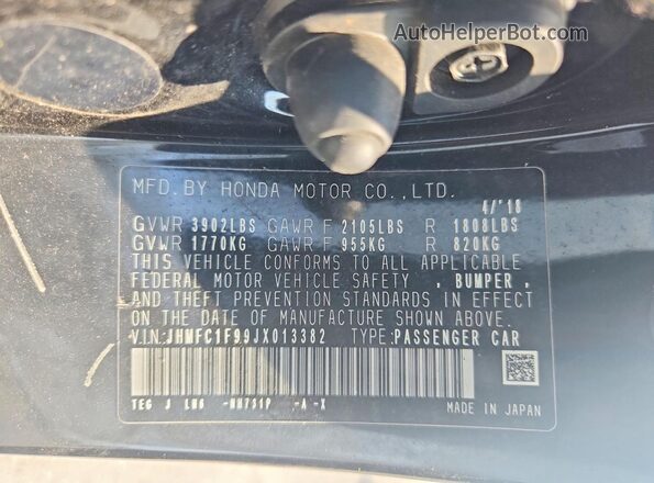 JHMFC1F99JX013382 2018 HONDA CIVIC Black Vista del compartimento del motor