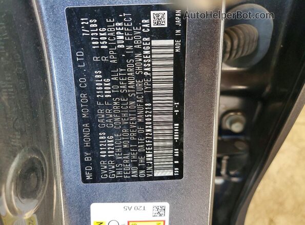 JHMFE1F72NX005218 2022 HONDA CIVIC Gray Widok komory silnika