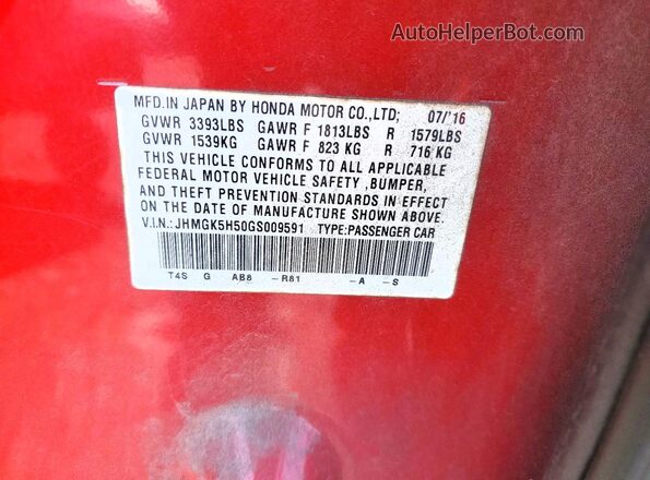 JHMGK5H50GS009591 2016 HONDA FIT Red VIN կոդի պիտակի տեսք