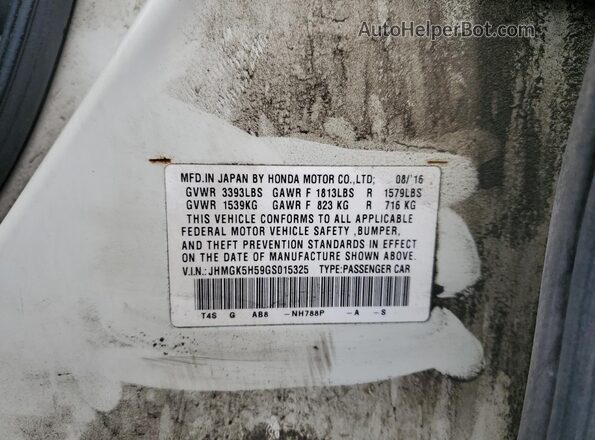 JHMGK5H59GS015325 2016 HONDA FIT White Вид наклейки з VIN-кодом