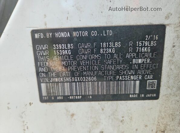 JHMGK5H5XGX032606 2016 HONDA FIT White Widok komory silnika