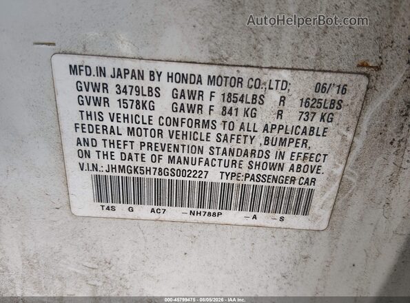 JHMGK5H78GS002227 2016 HONDA FIT White Engine compartment view