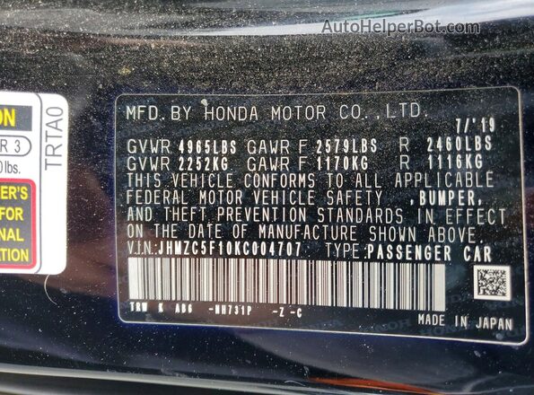 JHMZC5F10KC004707 2019 HONDA CLARITY Black VIN sticker view
