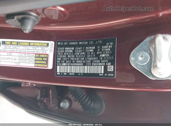 JHMZC5F16JC006685 2018 HONDA CLARITY Burgundy Widok komory silnika