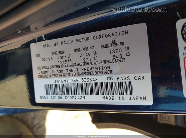 JM1BM1J7XG1333342 2016 MAZDA 3 Blue Vista del compartimento del motor