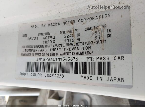 JM1BPAAL1M1343676 2021 MAZDA 3 White ძრავის განყოფილების ხედი