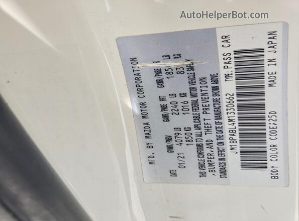 JM1BPABL4M1330662 2021 MAZDA 3 White VIN კოდის სტიკერის ხედი