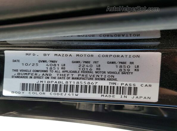 JM1BPABL8T1855867 2026 MAZDA 3 Black VIN sticker view