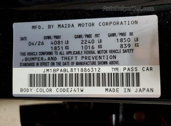 JM1BPABL8T1886312 2026 MAZDA 3 Черный Вид наклейки с VIN-кодом