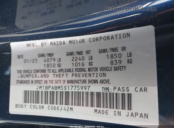 JM1BPABM5S1775997 2025 MAZDA 3 Navy Engine compartment view