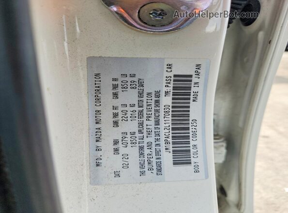 JM1BPACL2L1170830 2020 MAZDA 3 White VIN կոդի պիտակի տեսք