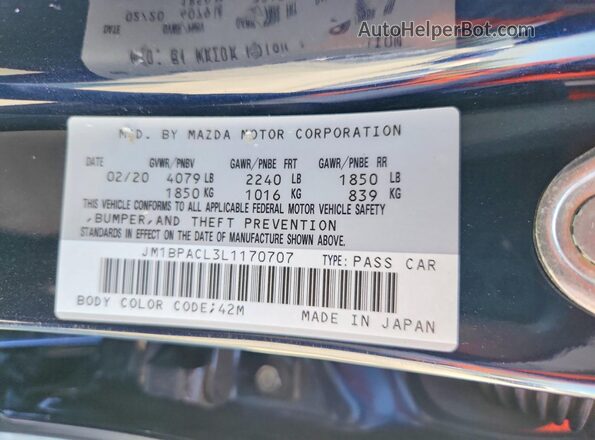 JM1BPACL3L1170707 2020 MAZDA 3 Blue ძრავის განყოფილების ხედი