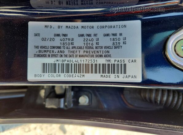 JM1BPADL4L1172531 2020 MAZDA 3 Blue ძრავის განყოფილების ხედი