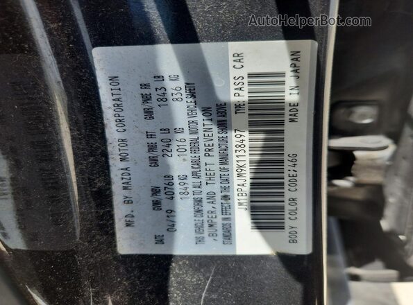 JM1BPAJM9K1138497 2019 MAZDA 3 Серый Вид наклейки с VIN-кодом