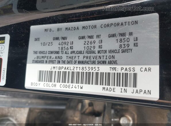JM1BPAKL2T1853953 2026 MAZDA 3 Black Вид підкапотного простору