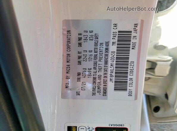 JM1BPAKL5M1400458 2021 MAZDA 3 White Вид підкапотного простору