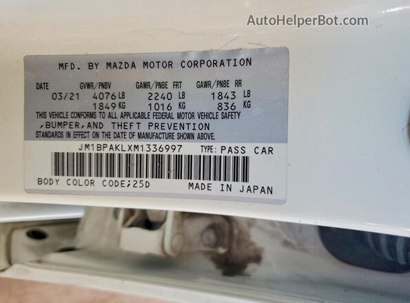 JM1BPAKLXM1336997 2021 MAZDA 3 White Շարժիչի բաժամունքի տեսք