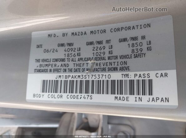 JM1BPAKM3S1753710 2025 MAZDA 3 Серебряный Вид подкапотного пространства