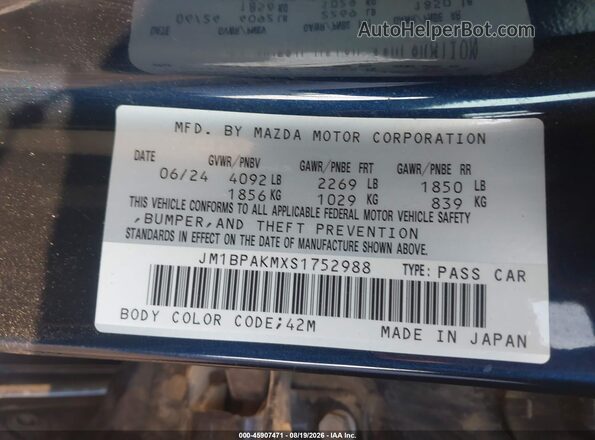 JM1BPAKMXS1752988 2025 MAZDA 3 Dark Blue Vista del compartimento del motor
