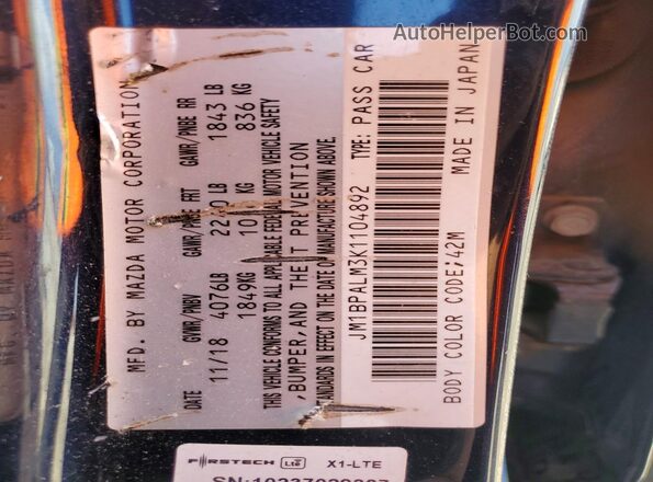 JM1BPALM3K1104892 2019 MAZDA 3 Blue Սալոնի 360 աստիճան տեսք