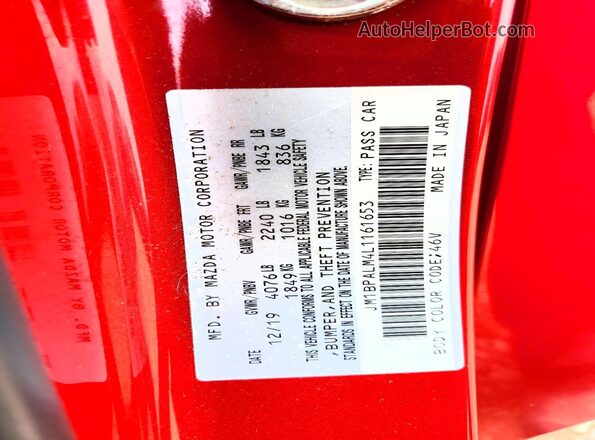 JM1BPALM4L1161653 2020 MAZDA 3 Maroon Vista de la etiqueta del VIN