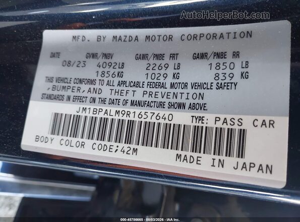 JM1BPALM9R1657640 2024 MAZDA 3 Blue ძრავის განყოფილების ხედი