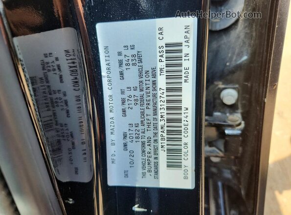 JM1BPAML3M1312747 2021 MAZDA 3 Black Vista del compartimento del motor