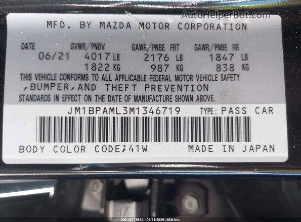 JM1BPAML3M1346719 2021 MAZDA 3 Black Vista del compartimento del motor