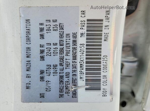 JM1BPAMM3K1140158 2019 MAZDA 3 White Շարժիչի բաժամունքի տեսք