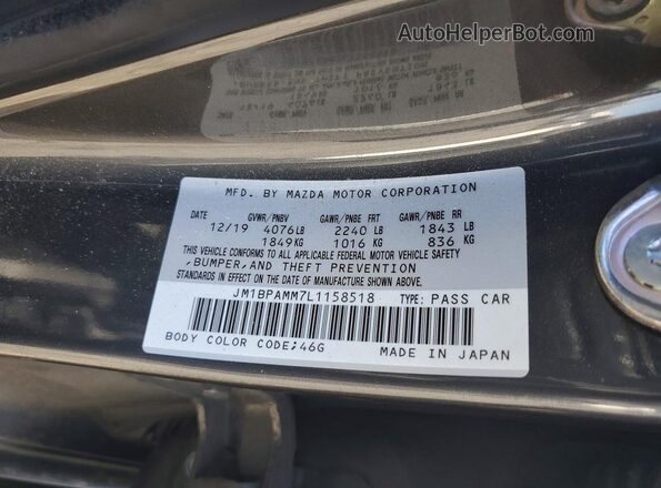 JM1BPAMM7L1158518 2020 MAZDA 3 Charcoal Вид підкапотного простору