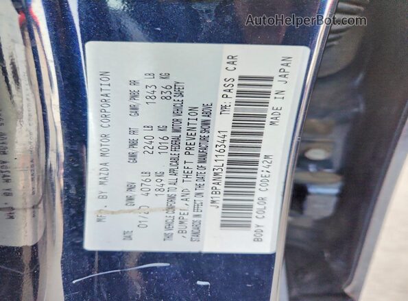 JM1BPANM3L1163441 2020 MAZDA 3 Blue VIN կոդի պիտակի տեսք