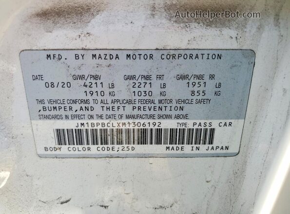 JM1BPBCLXM1306192 2021 MAZDA 3 White VIN կոդի պիտակի տեսք