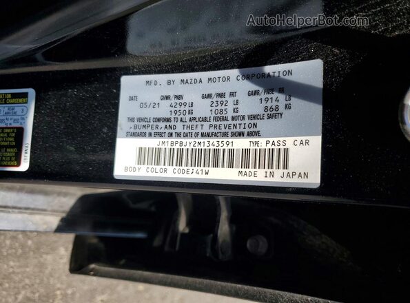 JM1BPBJY2M1343591 2021 MAZDA 3 Black Vista de la etiqueta del VIN