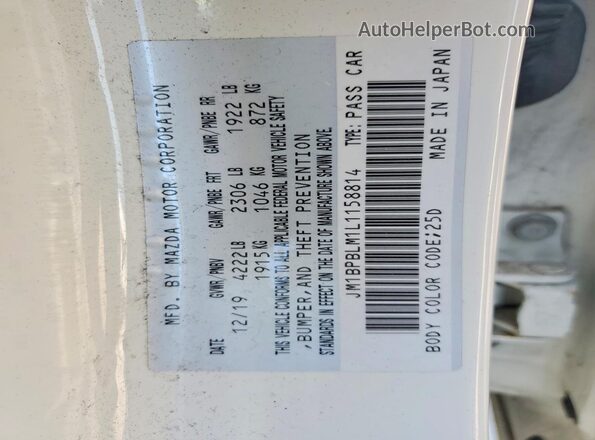 JM1BPBLM1L1158814 2020 MAZDA 3 White ძრავის განყოფილების ხედი
