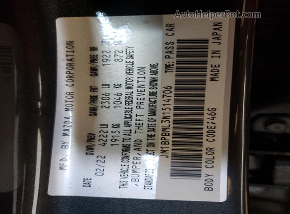 JM1BPBML3N1514706 2022 MAZDA 3 Gray Вид підкапотного простору