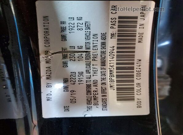 JM1BPBMM5K1140944 2019 MAZDA 3 Black Widok komory silnika
