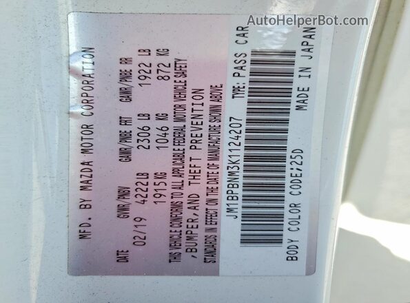 JM1BPBNM3K1124207 2019 MAZDA 3 Белый Вид наклейки с VIN-кодом