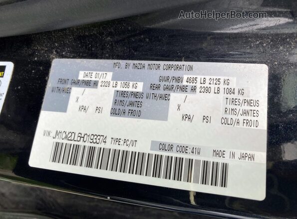 JM1CW2DL6H0193374 2017 MAZDA 5 Black Առջևի վահանակի տեսք