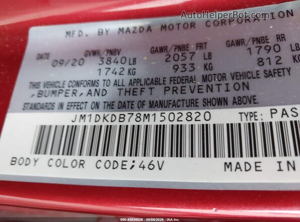 JM1DKDB78M1502820 2021 MAZDA CX-3 Red Vista del compartimento del motor