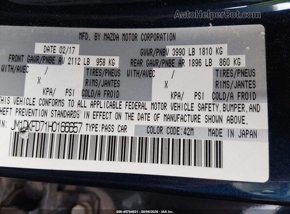 JM1DKFD71H0166657 2017 MAZDA CX-3 Blue Vista del compartimento del motor