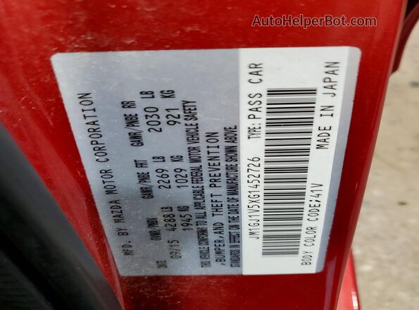 JM1GJ1V5XG1452726 2016 MAZDA 6 Red Widok komory silnika