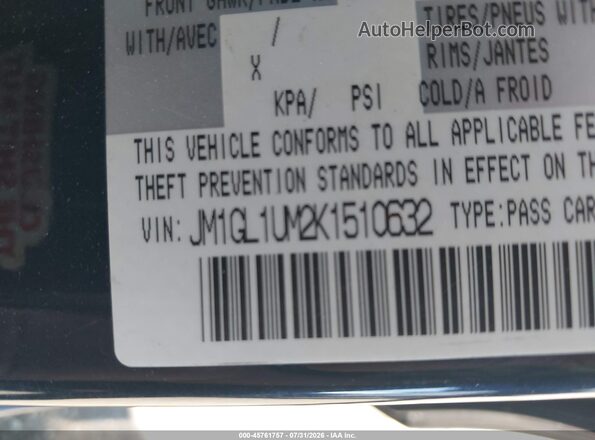 JM1GL1UM2K1510632 2019 MAZDA 6 Blue Շարժիչի բաժամունքի տեսք