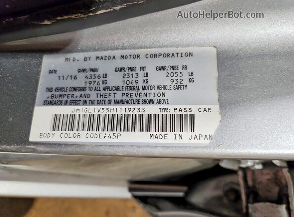 JM1GL1V55H1119233 2017 MAZDA 6 Silver Вид наклейки з VIN-кодом