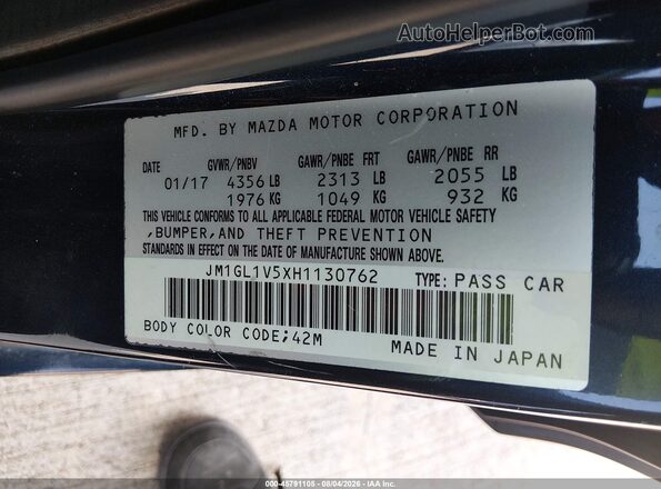 JM1GL1V5XH1130762 2017 MAZDA 6 Blue Engine compartment view
