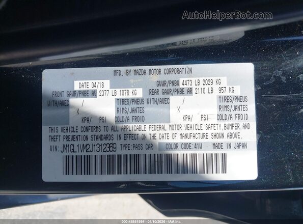 JM1GL1VM2J1312369 2018 MAZDA 6 Black Engine compartment view